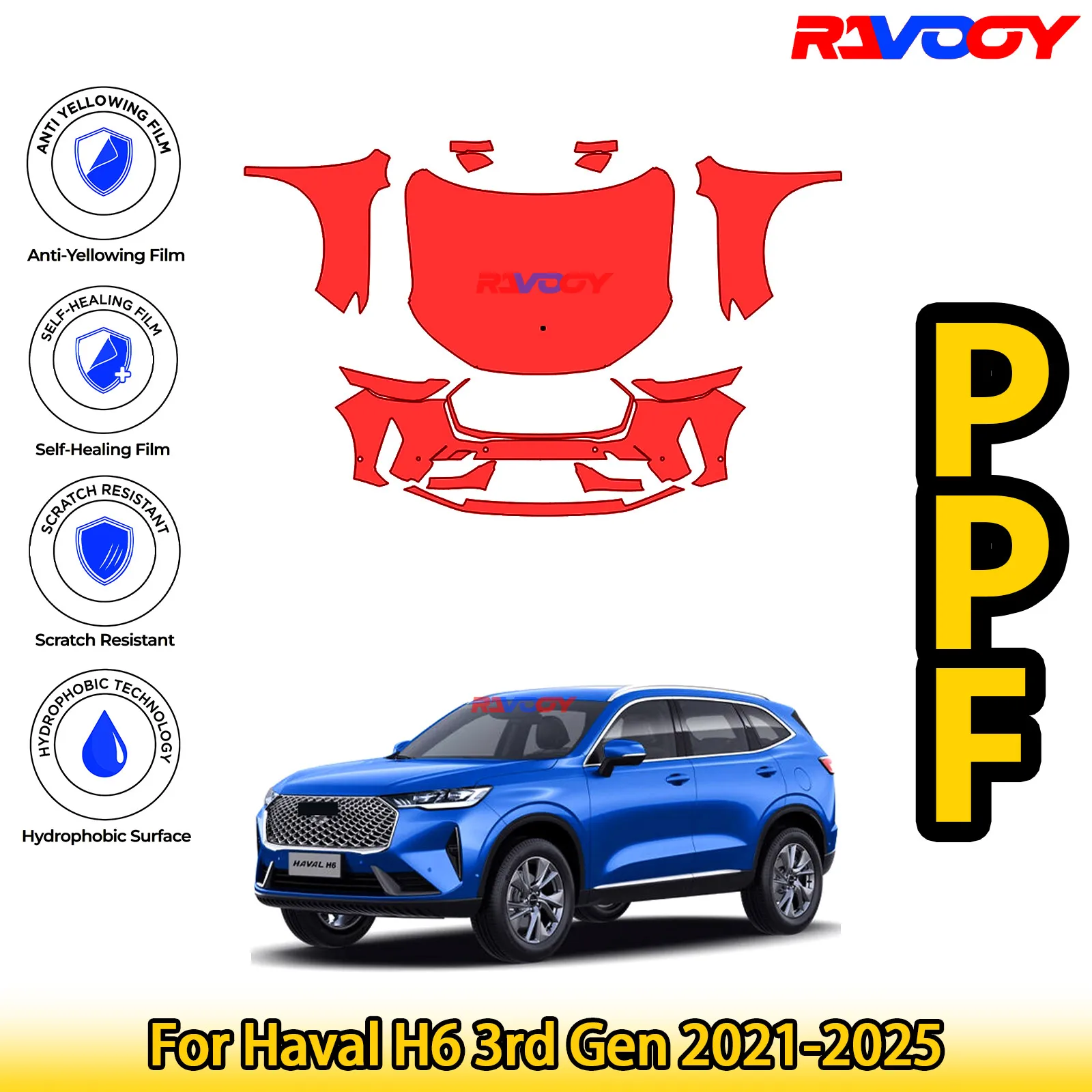 ل Haval H6 3rd Gen 2021-2025 لامع أسود غير لامع قبل قطع الجبهة PPF عدة طبقة حماية الطلاء