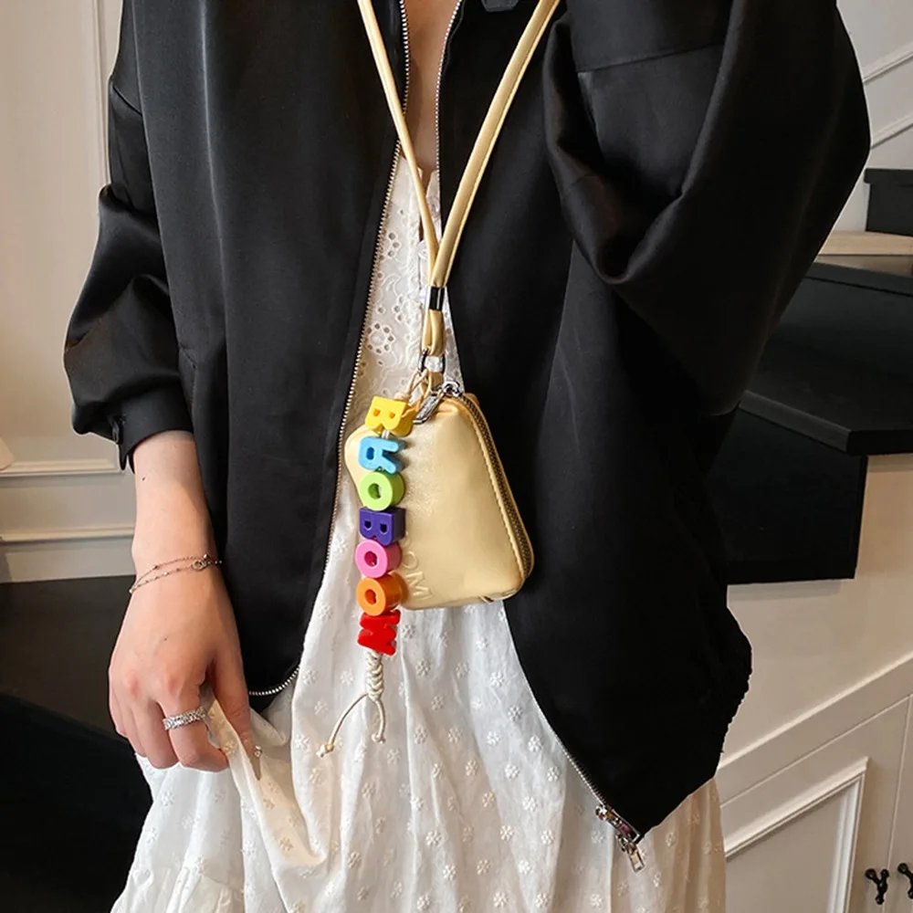 

Multifunctional Small Square Wallet PU Leather Single Shoulder Crossbody Headphone Bags Durable Simple Halterneck Coin Purse