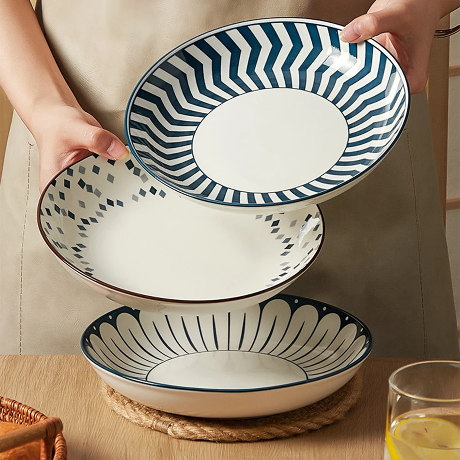 

Japanese Retro Colored Painting 8inch Dining Plate Household Underglaze Colored Ceramic Tableware High-end Dishes