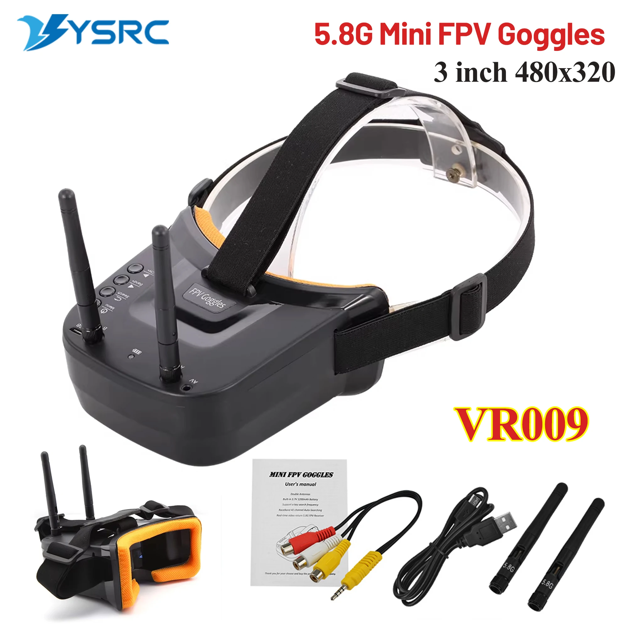VR009 FPV Goggles 3.0 Inch 480*320 LCD Screen Built-in Battery 5.8G 40CH Video Headset HD DVR Diversity for RC FPV Camera Parts