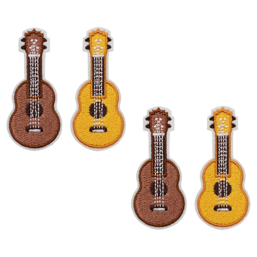 4 Pcs Guitar Brooch Cartoon Embroidery Ukulele Design Lapel Pin Patch Clothing Bag Ornament