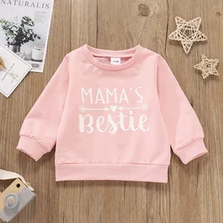 Infant and toddler girl baby spring and autumn letter printed round neck pullover long sleeved fashionable casual top