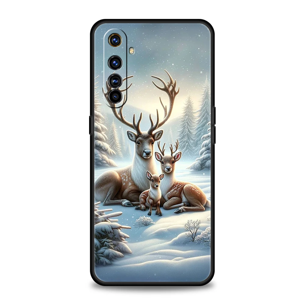 Realme 13 12 11 10 Pro Plus GT2 GT3 GT5 C67 C63 C55 C21 C25 C35 Pro 5G用ソフトTPU耐衝撃スマホケース、漫画風動物鹿柄