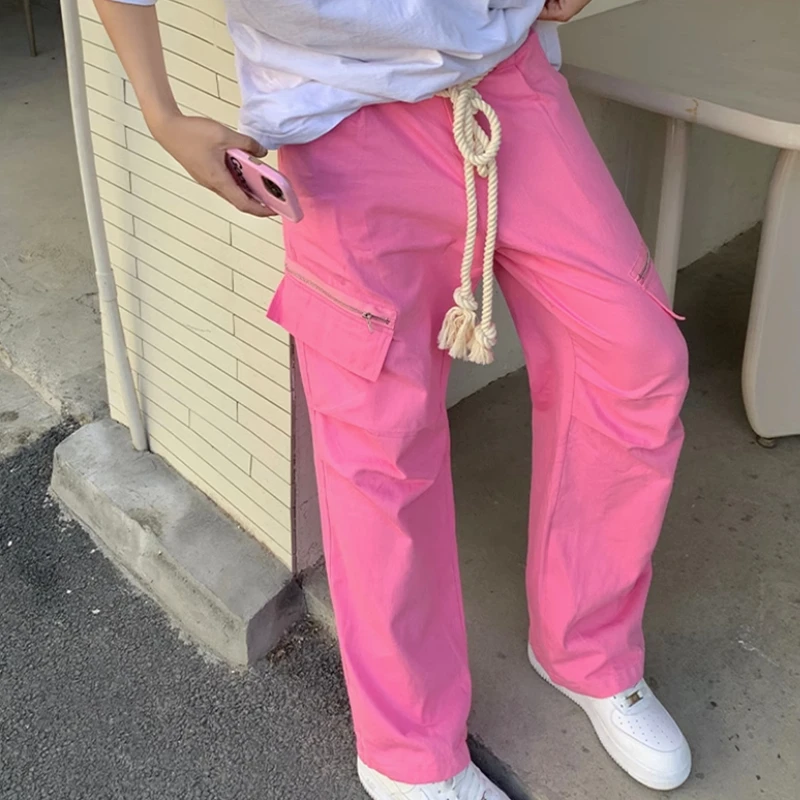 Cargo Pink Pants Men Unisex Hip Hop Tactical Trousers Harajuku Chic Baggy American Streetwear Vintage Y2k Summer Pantalones Cool