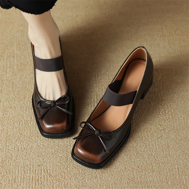 2024 New Spring Summer High Heel Women Shoes Square Toe Women Pumps Fashion Retro Mary Jane Shoes for Women Bow Ladies Shoes