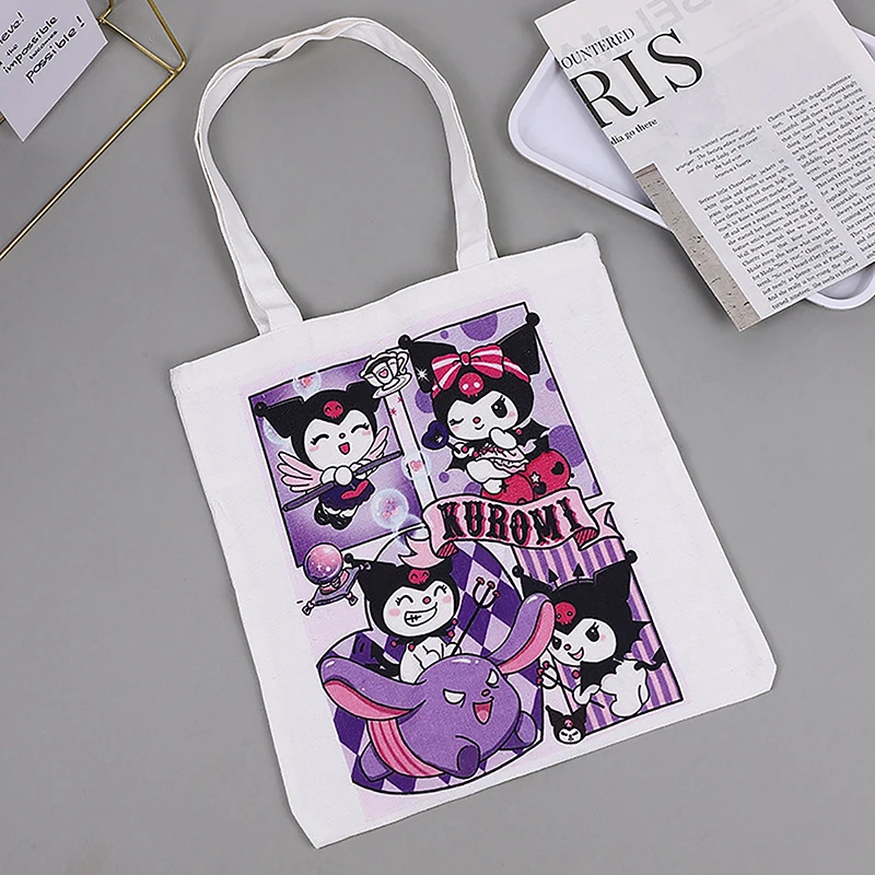 Bonito Anime Canvas Shoulder Bag, Saco De Compras Dos Desenhos Animados, Minha Melody Kuromi, Grande Capacidade, Sacos De Armazenamento Simples, Meninas Presentes, Moda