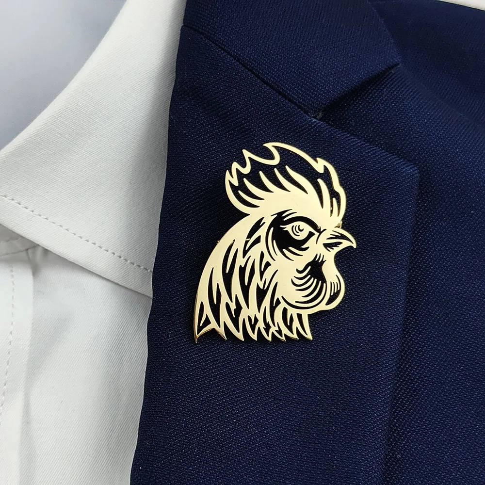 치킨 헤드 브로치 패션 슈트 옷깃 핀 의류 배낭 액세서리 친구를위한 선물로 가득 찬 예술적 조각 오라