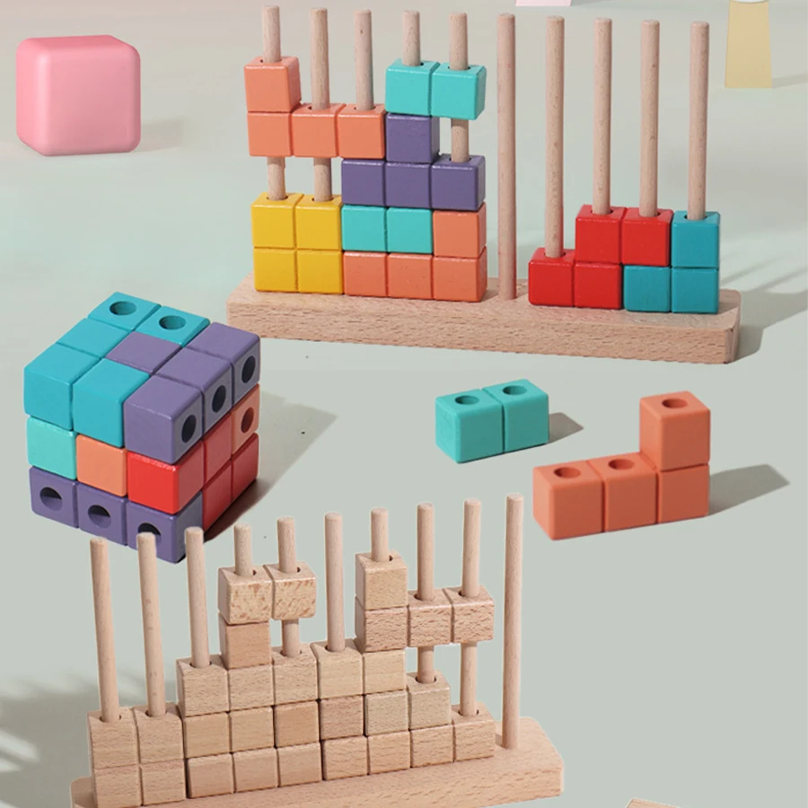 モンテッソーリマジックブロックパズルおもちゃ空間論理的思考トレーニングゲームレインボースタッキングブロック数学教育玩具子供のため