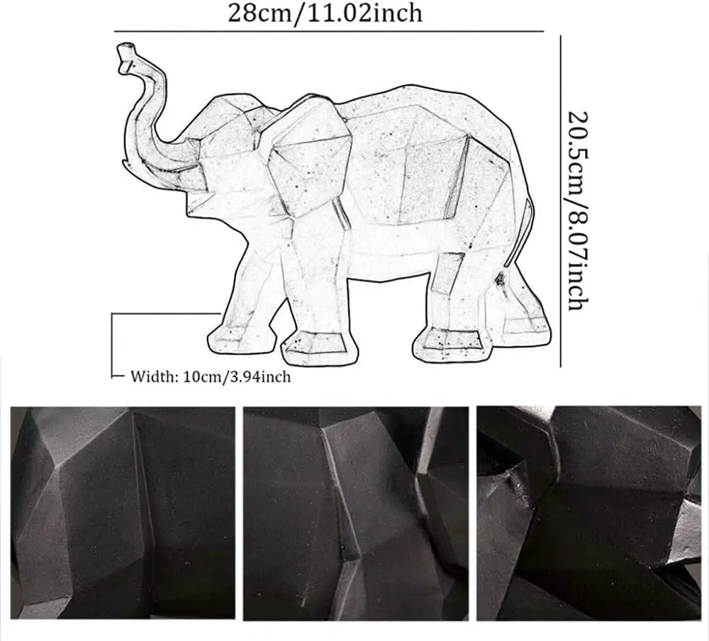 Qiuqiu Statue Elephant Resin Abstract Black White Sculpture Crafts Family Office Decoration Geometric Animal China -White