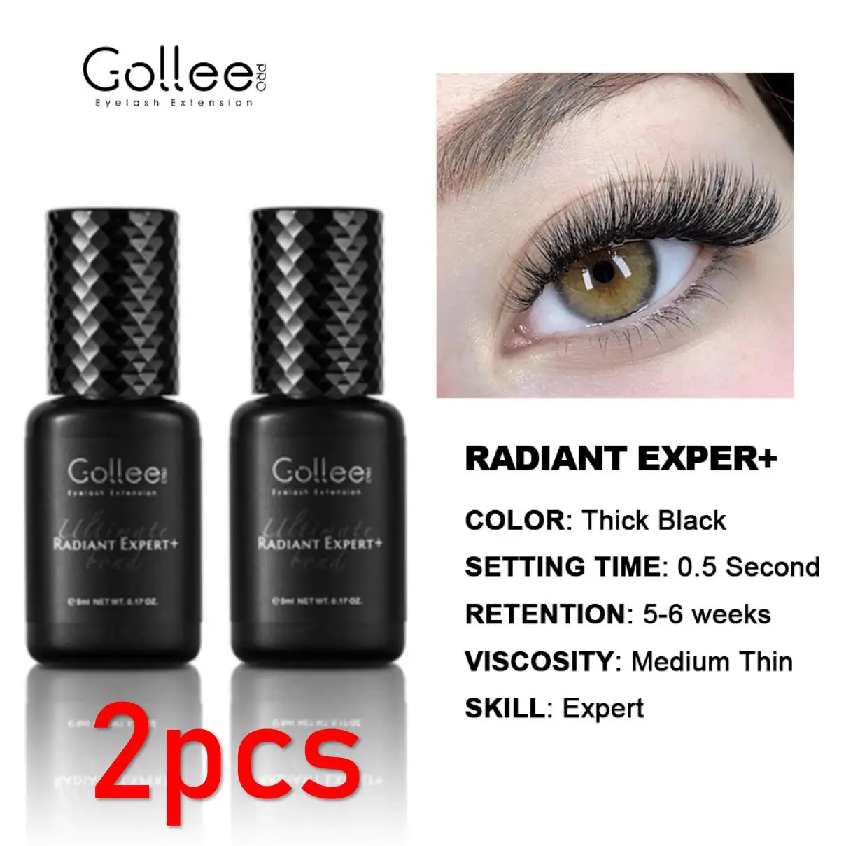 

2PCS Gollee Eyelash Glue 0.5s Fast Drying Lashes Glue Salon Artist Eyelash Extensions Glue Profession Eyelash Extension Supplies