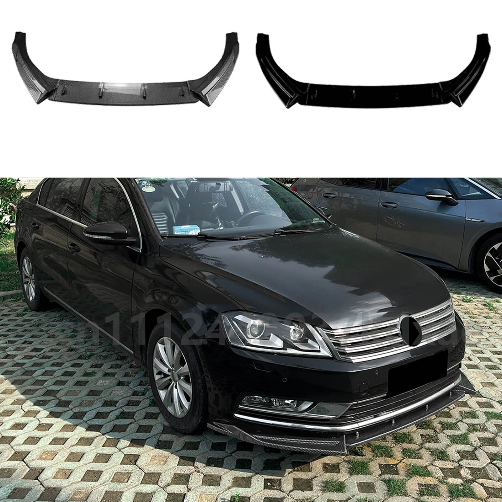 Para Volkswagen Passat B7 2011-2015 Versão Padrão Spoiler Dianteiro com Acabamento em Fibra de Carbono Preto Brilhante Lâmina Divisora Inferior