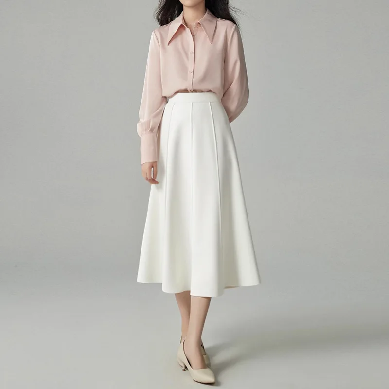 

Elegant women's skirt for spring and autumn, new high-waisted, stylish bodycon skirt with a Korean design, slimming straight ski