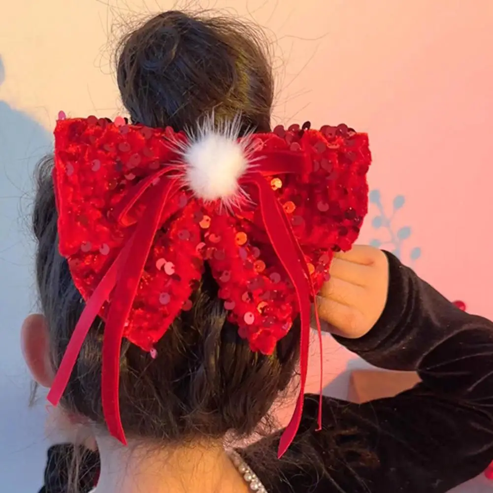 Hair Clip Attractive Crown Sequins Heart Shape Cloth New Year Bow-knot Hair Clip Birthday Gift