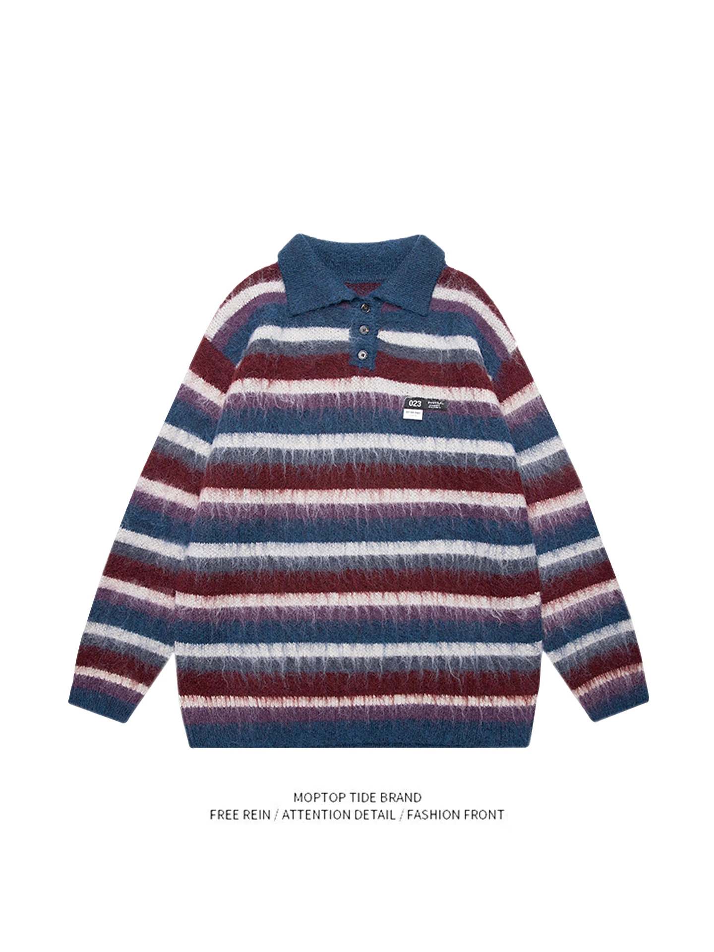 

Мужской повседневный свободный вязаный свитер с воротником и полосатым узором, осенне-зимний базовый джемпер в модном уличном стиле для молодежи