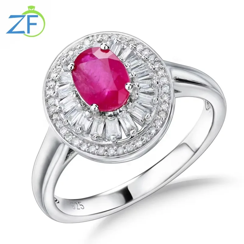 GZ ZONGFA Natural 2ct Ruby Real Diamond Finger Ring For Women Elegant 100% 925 Sterling Silver Fine Jewelry Party Wedding Gifts