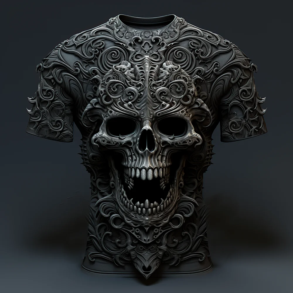 Retro T-Shirts For Men 3d Skull Printed Fashionable Men\'s Clothing Street Designer Short Sleeve Tees Loose Oversized Tshirt 2024