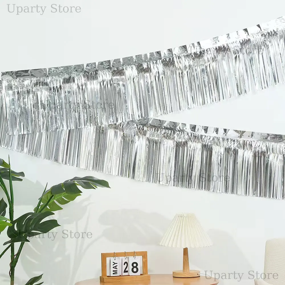 3er-Set Folien-Hängefransen-Girlande, 3M Metallische Quastenvorhänge, Banner für Geburtstag, Hochzeit, Festwagen, Party-Hintergrunddekoration – Detail 7