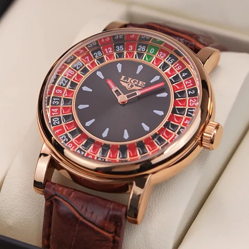 Relojes LIGE 2025 creativos de lujo para Hombre, Reloj de pulsera de cuarzo luminoso resistente al agua con esfera de juego de ruleta, Reloj para Hombre