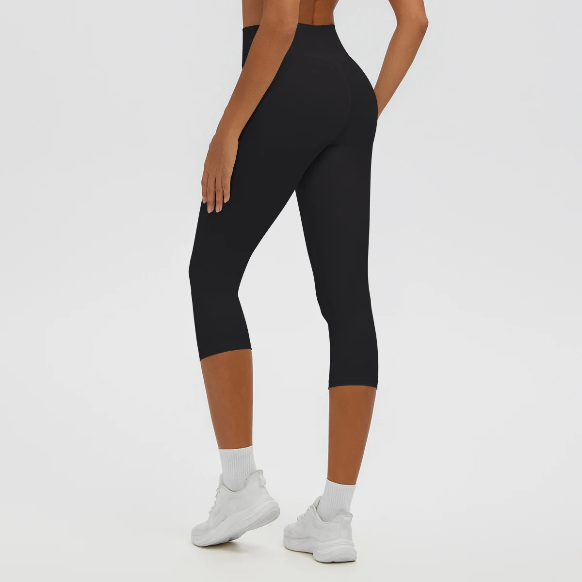 Damen-Yoga-Hosen in mittlerer Länge, einfarbig, mit hoher Dehnbarkeit, Damen-Leggings, Capri-Hosen, für Sommer, Sport, Fitnessstudio, Outdoor-Aktivitäten, Laufen, Damen-Hosen. – Detail 9