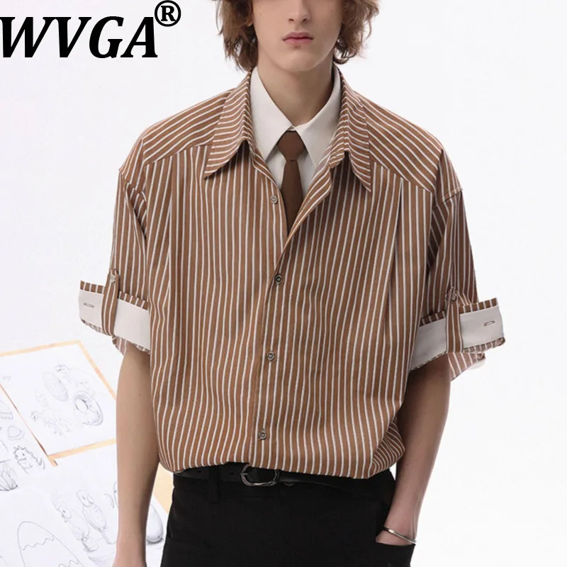 

WVGA Spring Summer New Men Tide Short Sleeve Shirts Trendy Striped Design Niche Chic Casual Turn-Down Collar Tops Ins Y2K W17993