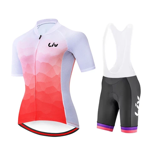 Imagen 2 del producto LIV-Conjunto de traje de ciclismo para mujer, camiseta de ciclismo de manga corta, transpirable, para ciclismo al aire libre, camiseta deportiva de secado rápido, novedad de verano