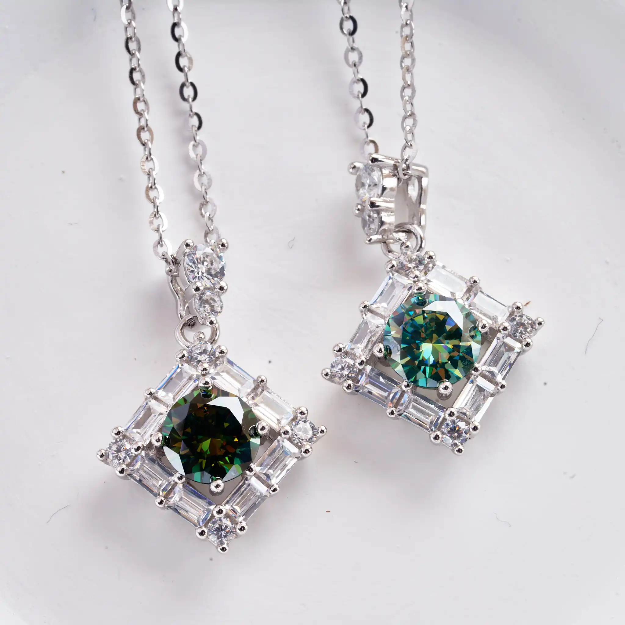 

1CT blue green color moissantie pendant necklace silver 925 jewelry pass diamond test with black card and gra certificate