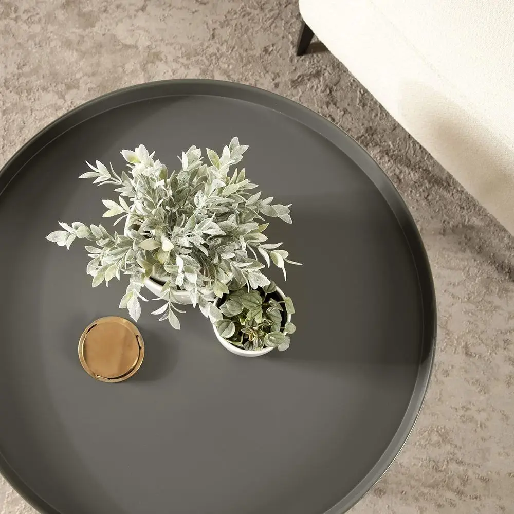 طاولة قهوة براقة قابلة للطي باللون الرمادي والذهبي، مقاس 28 × 28 × 19، مع ميزات تخزين وعرض