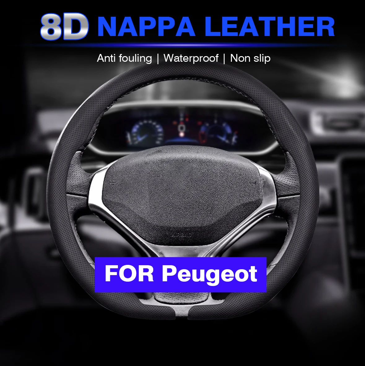 

Car Leather Ventilate Anti-Slip Steering Wheel Cover For Peugeot 2008 208 308 508 4008 408 3008 307 207 107 607 106 406 5008