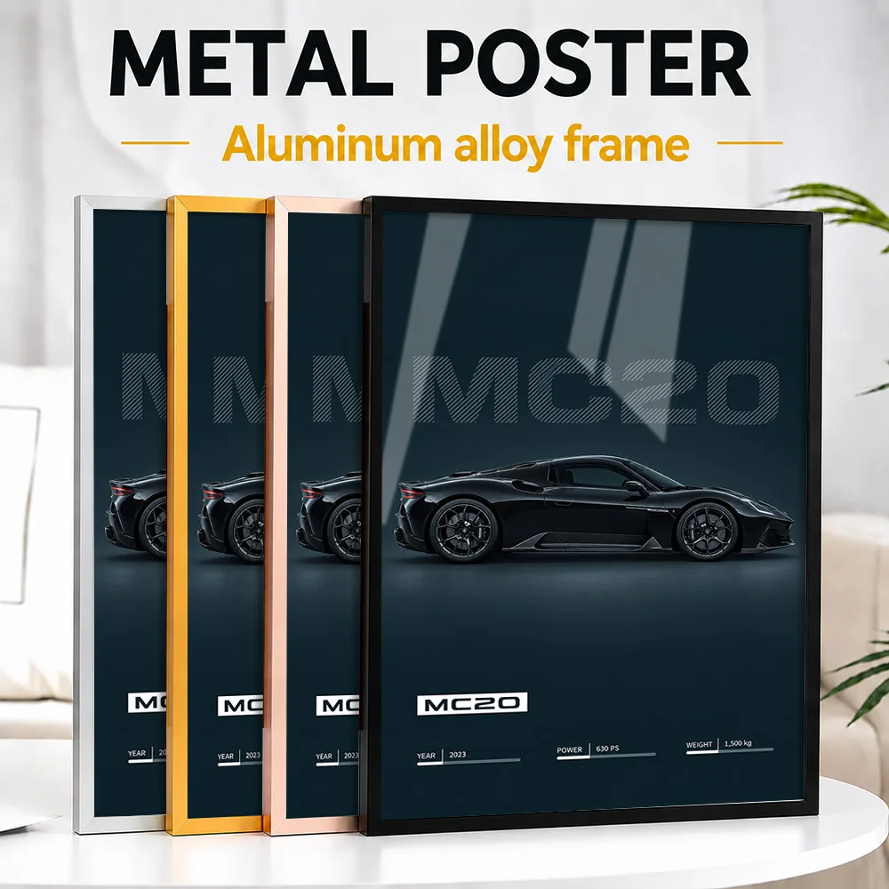 Italian MC20 Nero Enigma Supercar Framed Metal Poster Personalized Track Performance Wall Art For Drivers Decorating Game Room
