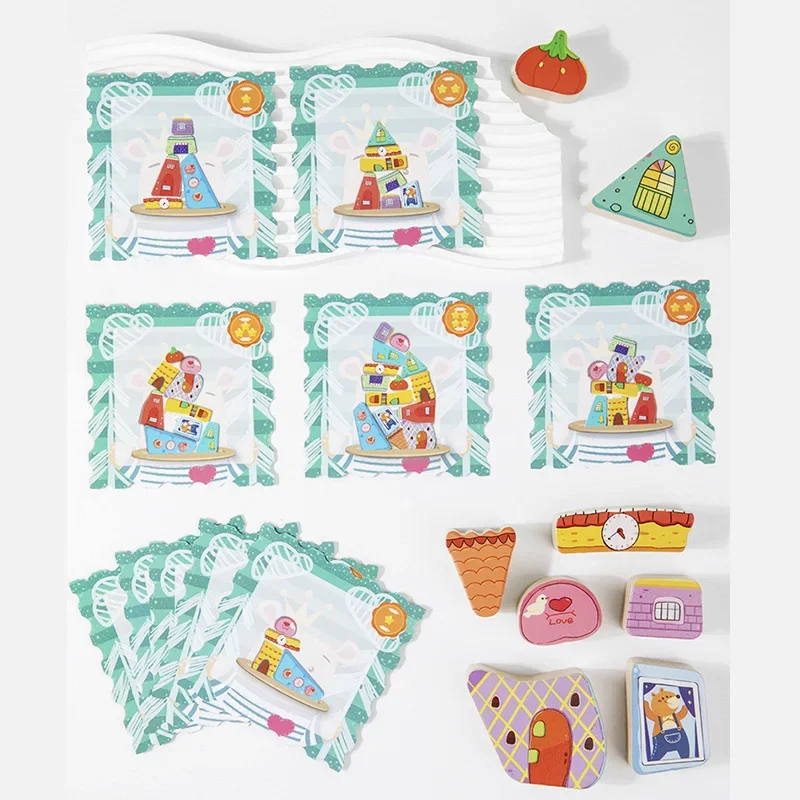 Casa de madeira empilhamento bloco jogo forma correspondência quebra-cabeça equilíbrio brinquedo montessori treinamento motor fino brinquedos educativos para crianças