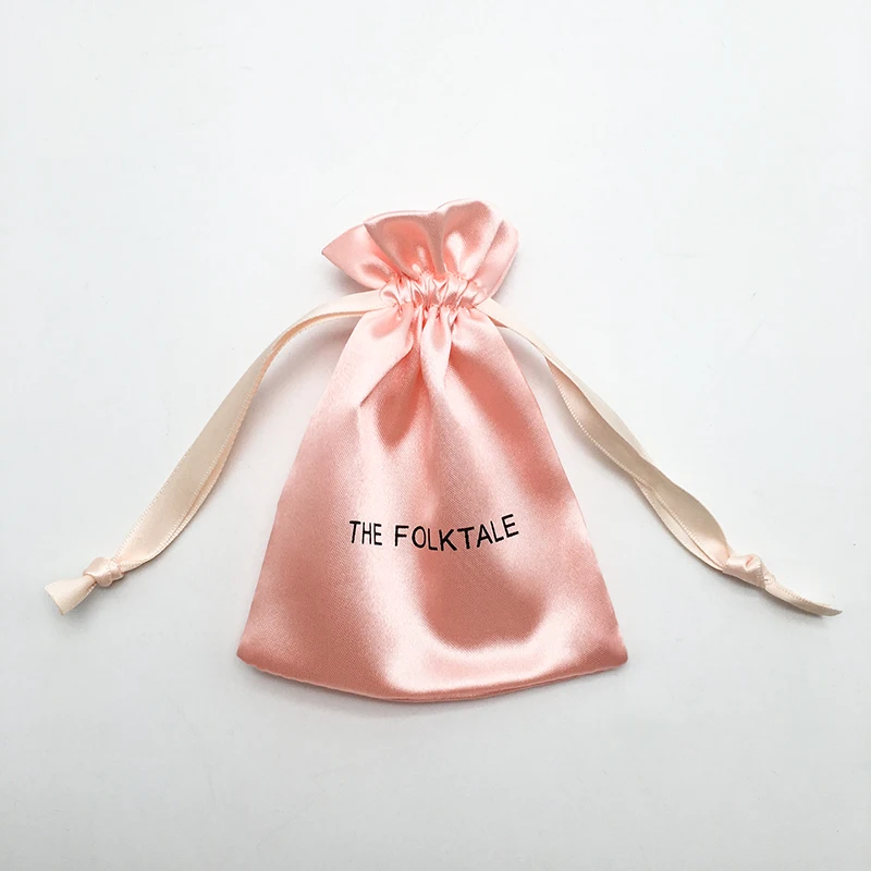 Custom Print Logo Satin Gift Bag Packaging Cosmetic Makeup Jewelry Ring Necklace Silk Drawstring Pouch Party Storage Sachet 50P