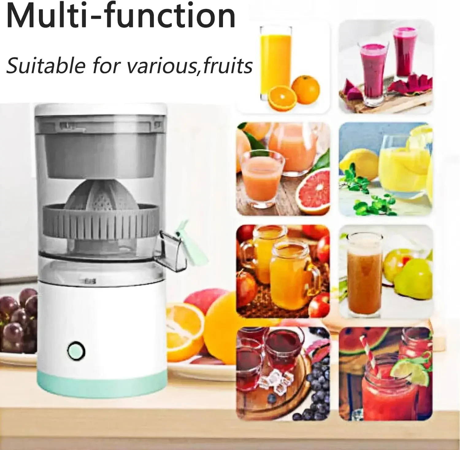 Juicer dengan kabel USB untuk buah jeruk, Juicer jeruk mudah dibersihkan untuk jus jeruk segar, peras jeruk, Lemon, Kiwi, dan Gr