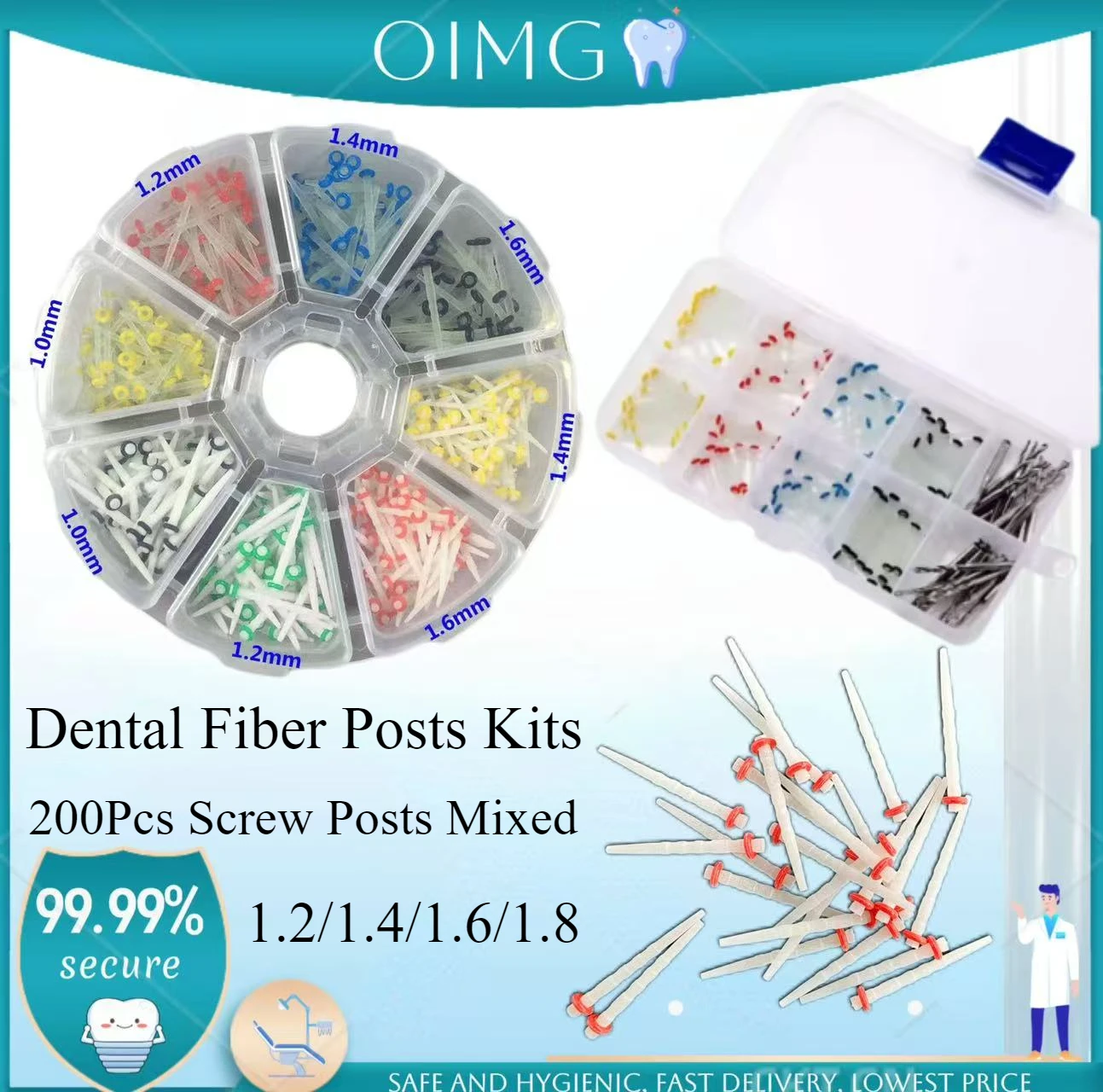 1.2/1.4/1.6/1.8mm Dental Fiber Posts Kit Quartz Glass Fiber Resin Post Dentistry Root Canal Drills Restorative Filling Materials