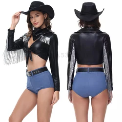 70S 80s Retro Hippie Tassels Top Shorts Women Sexy West Cowboy Cowgirl Costume Outfits Halloween Cosplay Fancy Party Dress