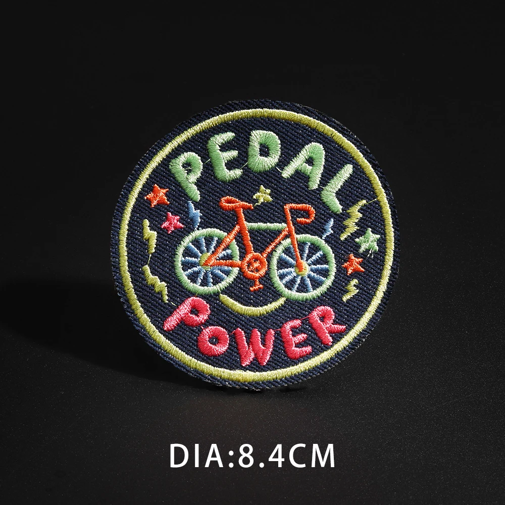 Pedale verde dimensioni della bicicletta: 8.4*8.4cm patch ricamo a righe sui vestiti per ferro su abbigliamento Applique fai da te cappotto per