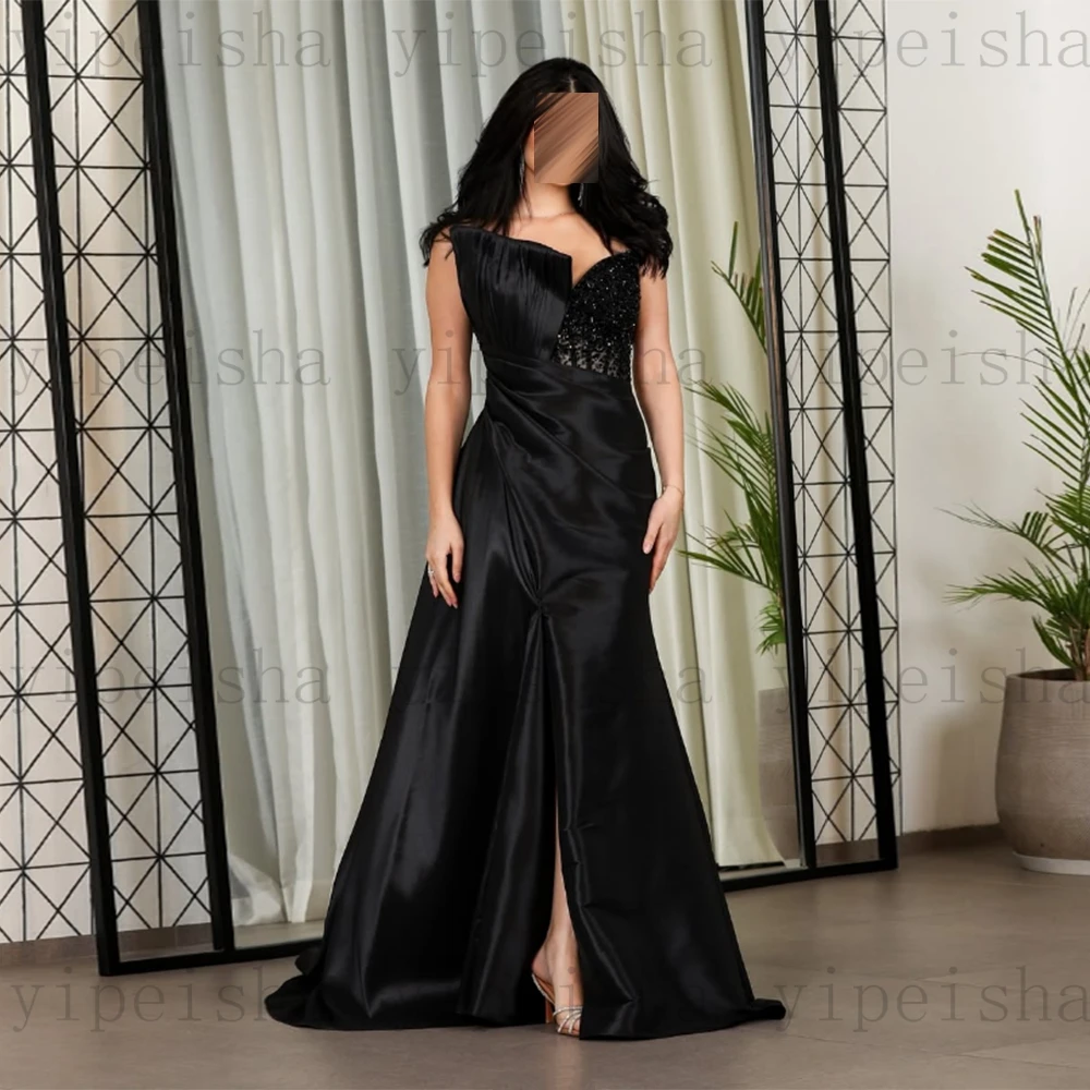 Вечерние платья без бретелек по индивидуальному заказу, плиссированное платье трапециевидной формы с блестками и бисером, драпированное платье для выпускного вечера, современное длинное атласное вечернее платье с открытой спиной