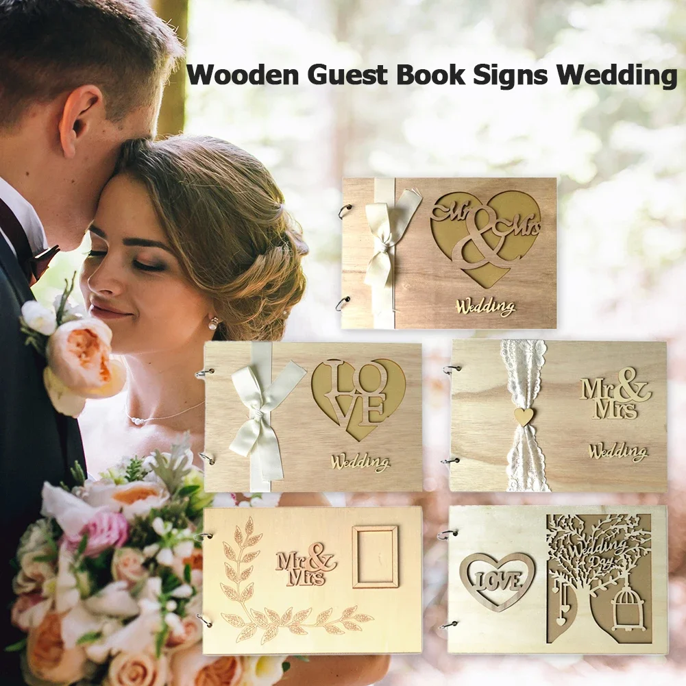 Wooden Wedding Guestbook Personalized Mr Mrs Wedding Unique  Ideas Foil Gold Calligraphy Engagement Guestbook Photo Books