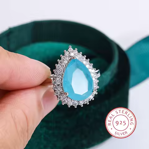 Creative Paraiba Flower Sapphire Full Diamond Couple Ring for Women Zircon Valentine's Day Gift Jewelry Sterling Silver Rings