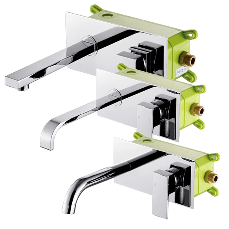 BAKALA Wall Mounted Square Bathroom Faucet Chrome Brass Mixer Tap with Embedded Box High Quality Basin Sink Tap LT-320R