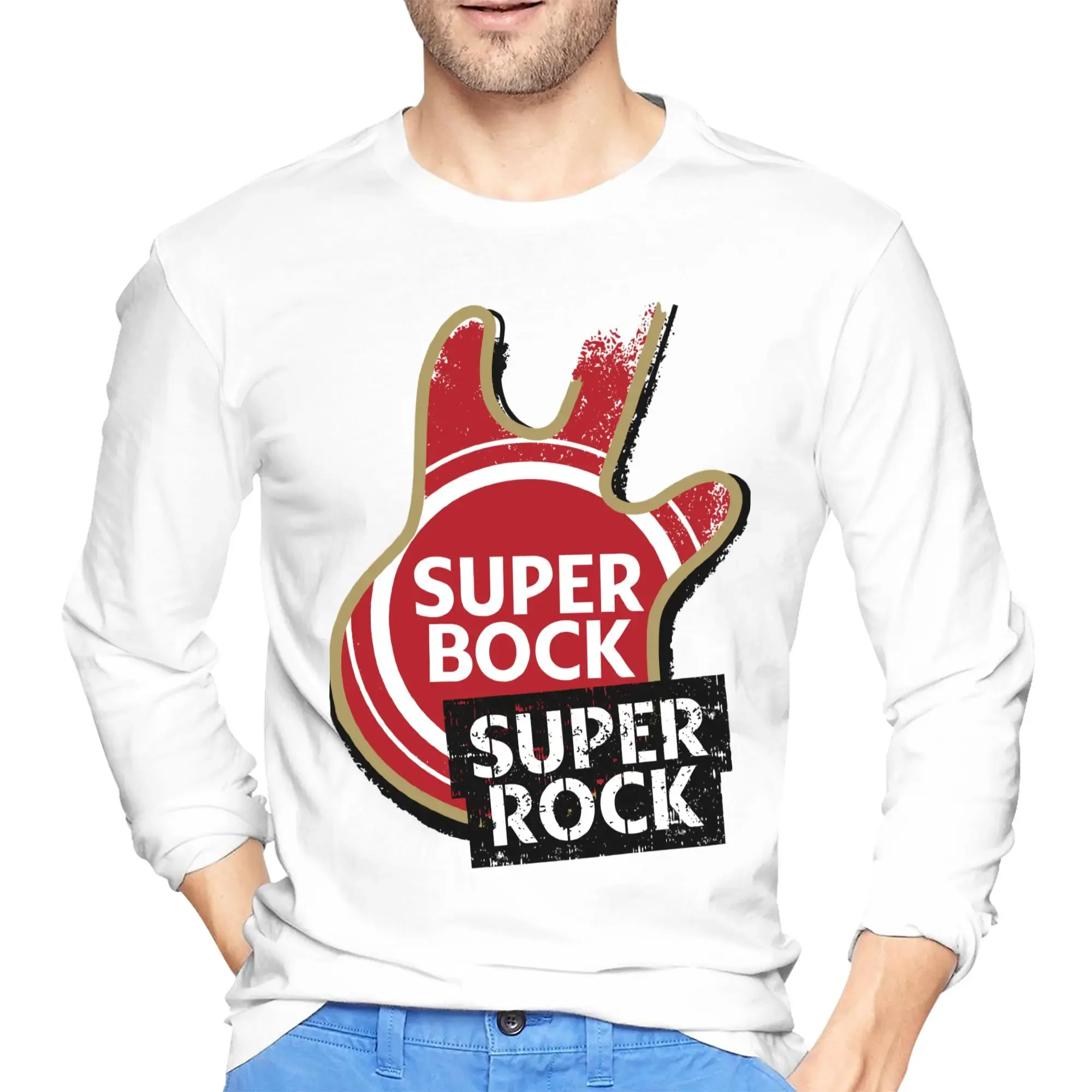 

Super bock Men's Long Sleeved T-shirt Fashion Round Neck T shirts Spring and Autumn Men tops