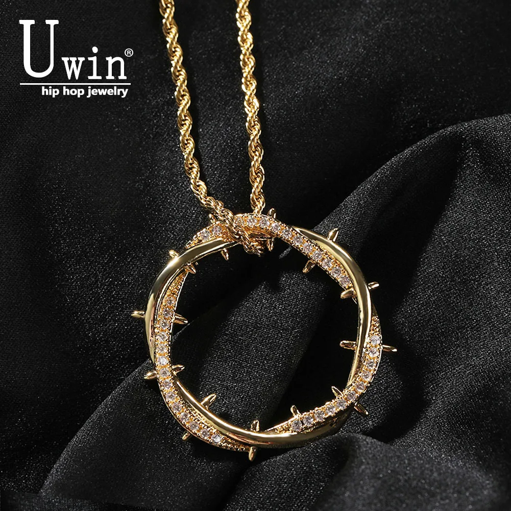 

Uwin Double Circle of Thorns Pendant Punk Accessories Barbed Wire Charm Choker Men Full Iced Out Necklace Men Chain Jewelry Gift