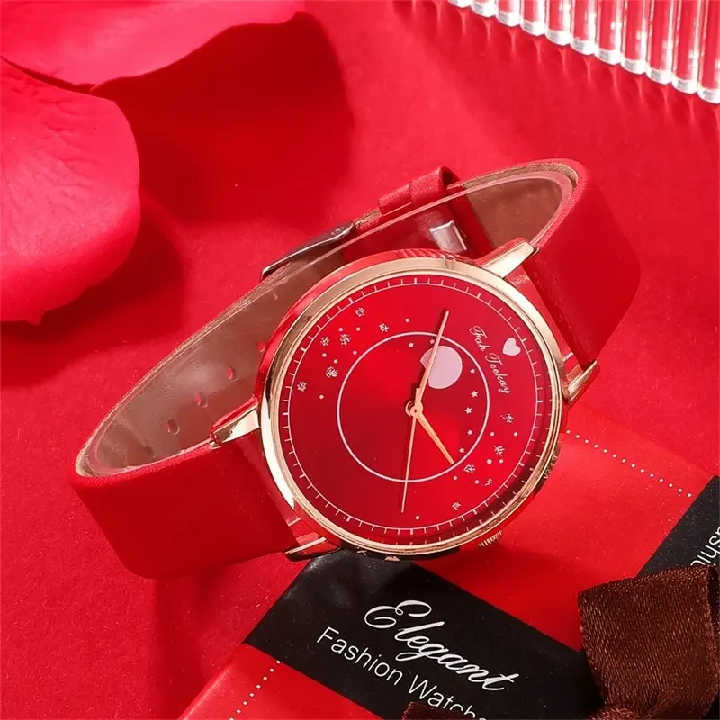 مجموعة ساعات يد نسائية من الجلد ، ساعة يد نسائية تناظرية ، سوار بسيط ، هدية عادية ، جديد ، 5 قطعة