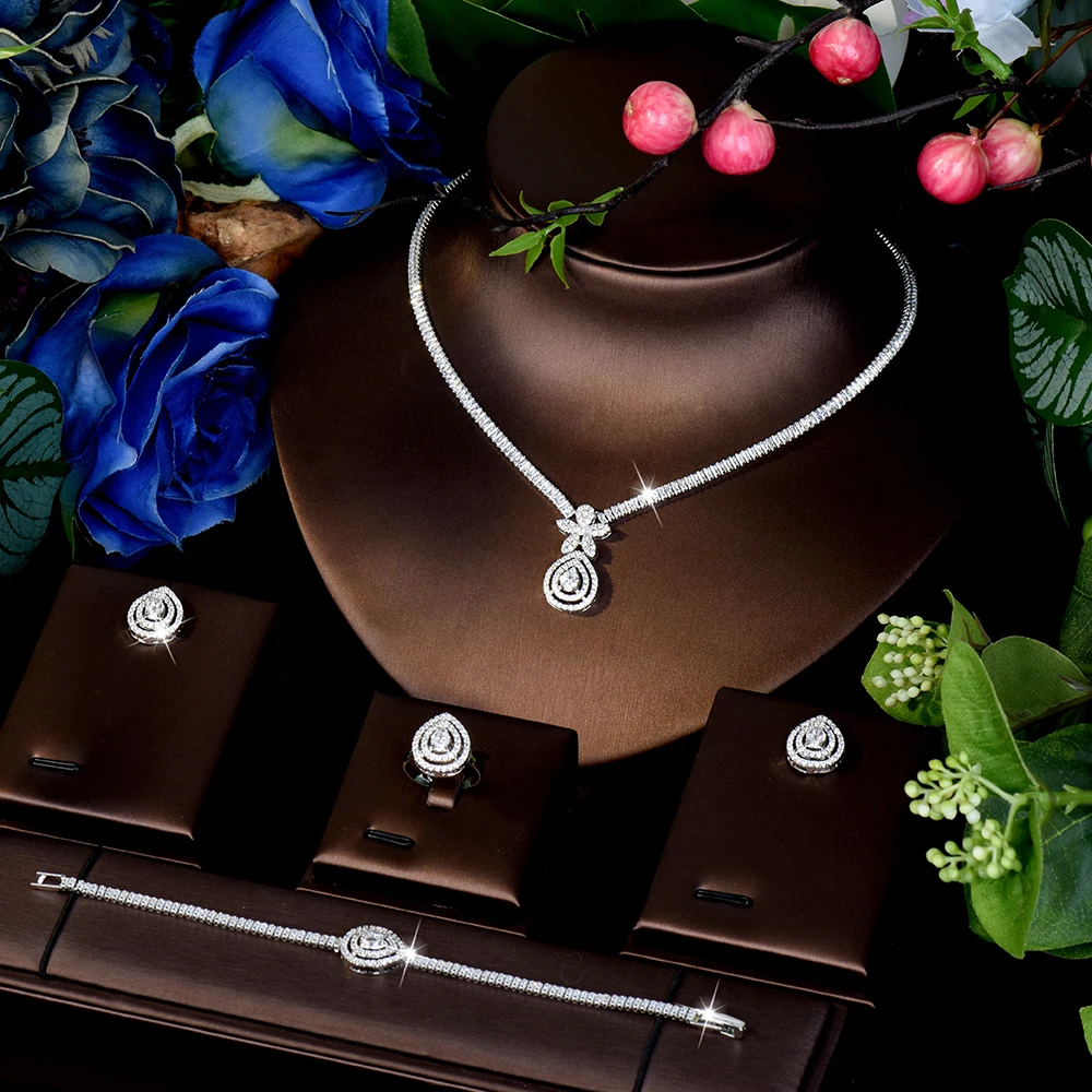 

HIBRIDE Cute Water Drop Necklace Earrings Bracelet Set Women's Dress Jewelry Suitable for Dubai Wedding Party Gifts S-977