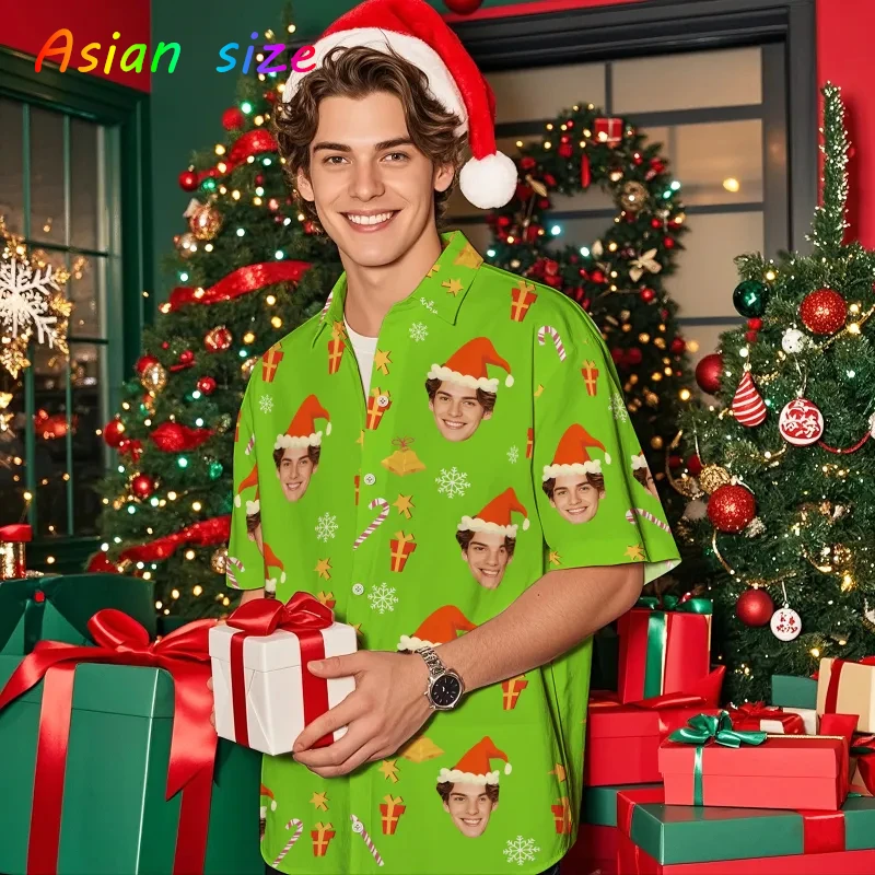 

2025 Индивидуальные Гавайские рубашки Diy Your Photo Face Персонализированные красивые рубашки для лица Подарочные мужские дизайнерские рубашки Рождественский подарок Блузки