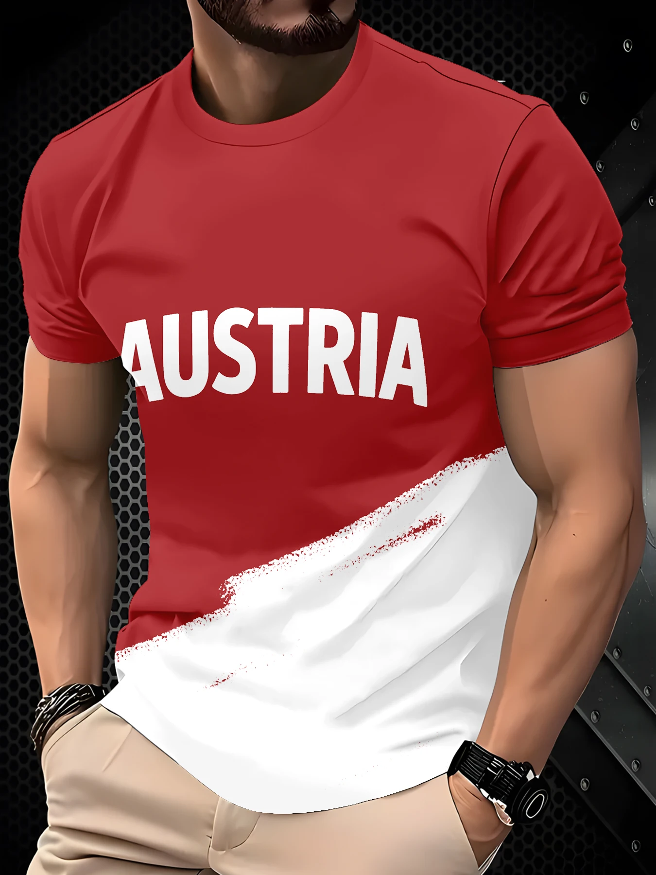 Men Abstract Jagged Edge Diagonal Color Block Crew Neck Short Sleeve T-Shirt