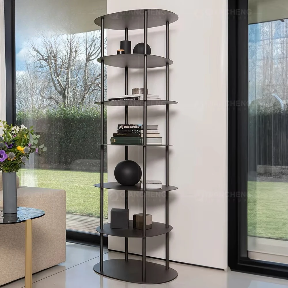Custom Black Stainless Steel Metal Bookshelf Library Bookcase Book Display Shelf Storage Shelf Living Room Luxury