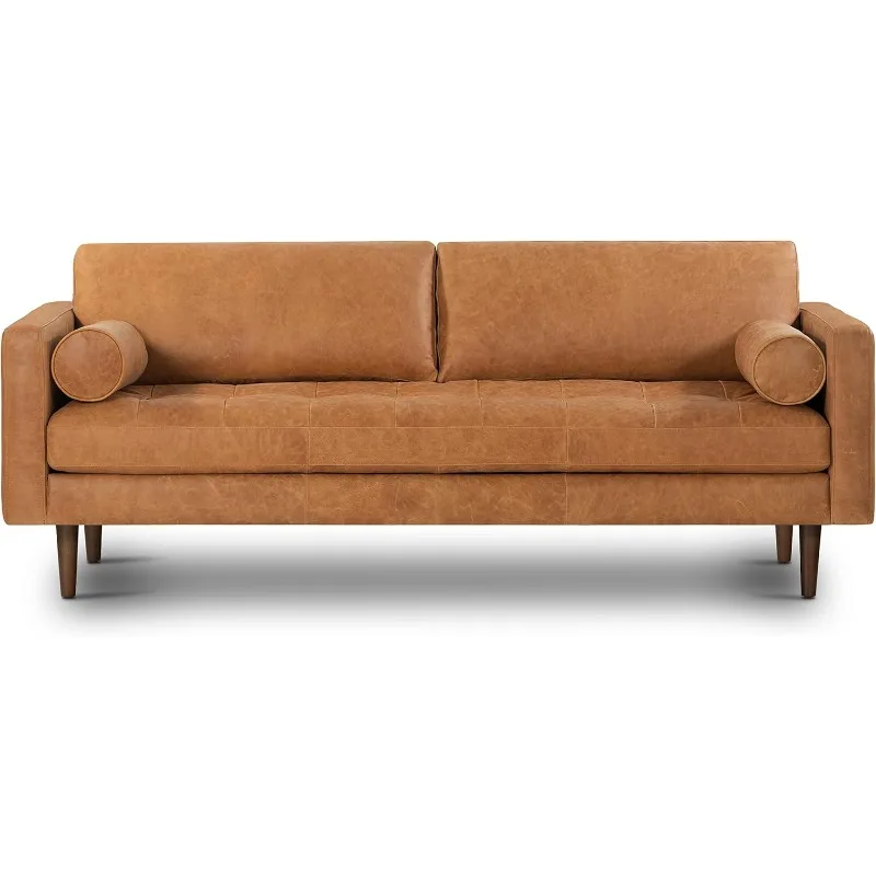 Cognac Tan Brown Leather Couch - 88.5