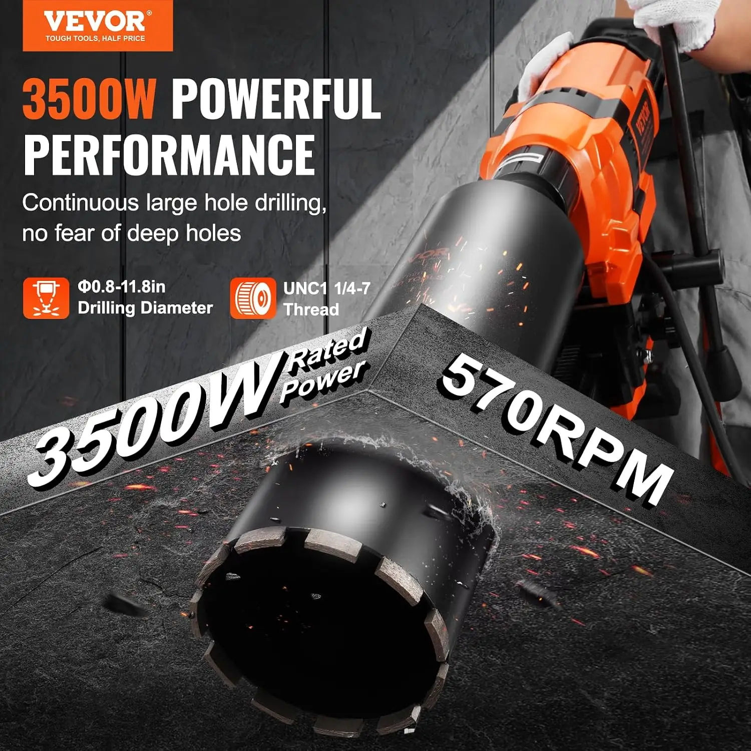 Core Drill Machine 0.8-11.8in Drilling Diameter Diamond Core Drill