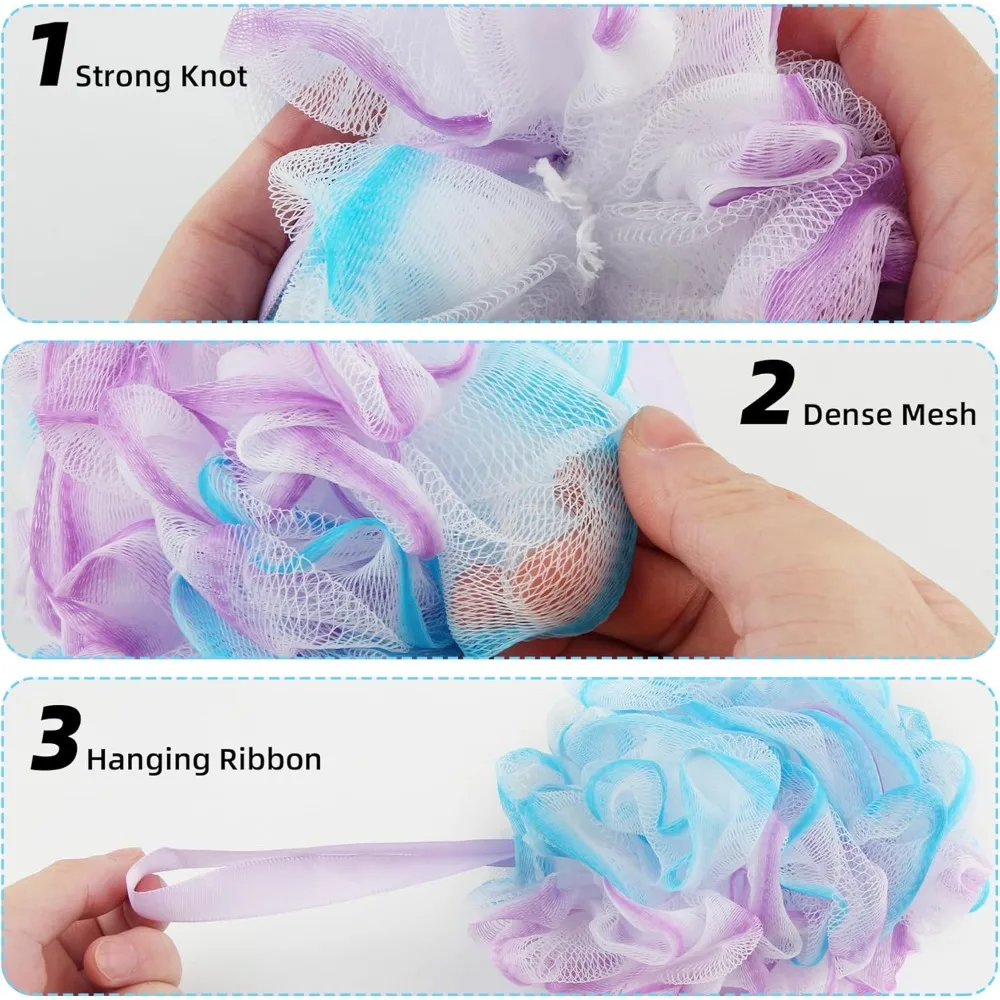 Spons Mandi Loofah 70 Gram Ukuran Besar, 4 Buah Spons Mandi Pengelupas Kulit Pembersih Loofah Bola Penggosok Tubuh untuk Wanita