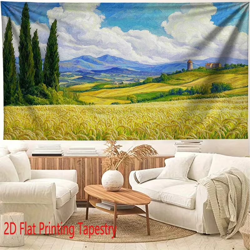 Realistic Landscape Tapestry Wall Art Canvas Print Rustic Nature Scenery Decoration Large Size 180x280cm Living Room Home Decor